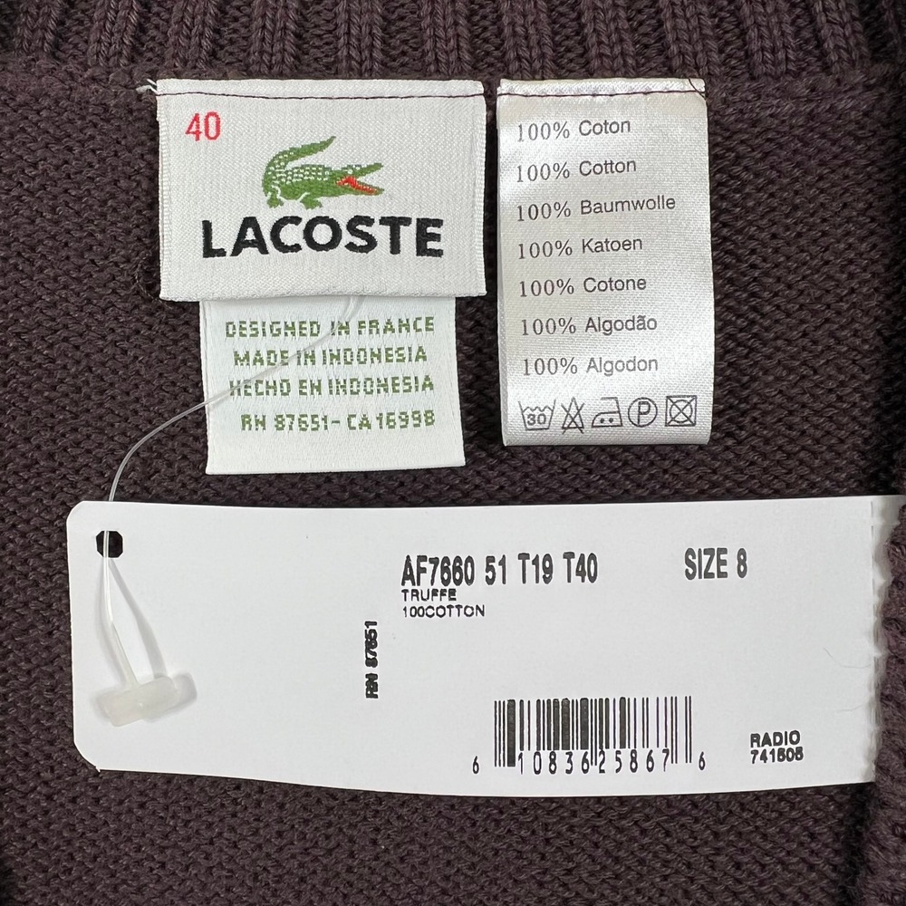 Lacoste Brown Cotton Croc Logo Long‎ Sleeve Sweater Women Size M(US) / 8(EU) NWT - Picture 5 of 9